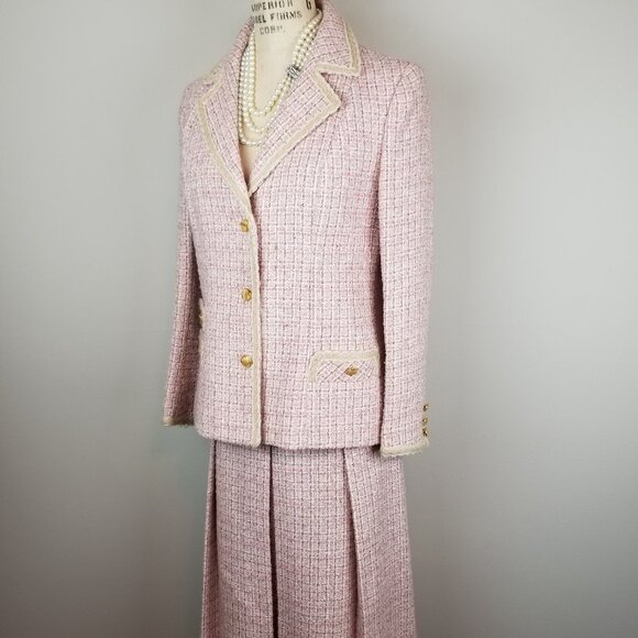 Vintage 1950's Classic Pale Pink Tweed 2 pc Tweed Blazer Skirt Suit Set * Small - Picture 7 of 16